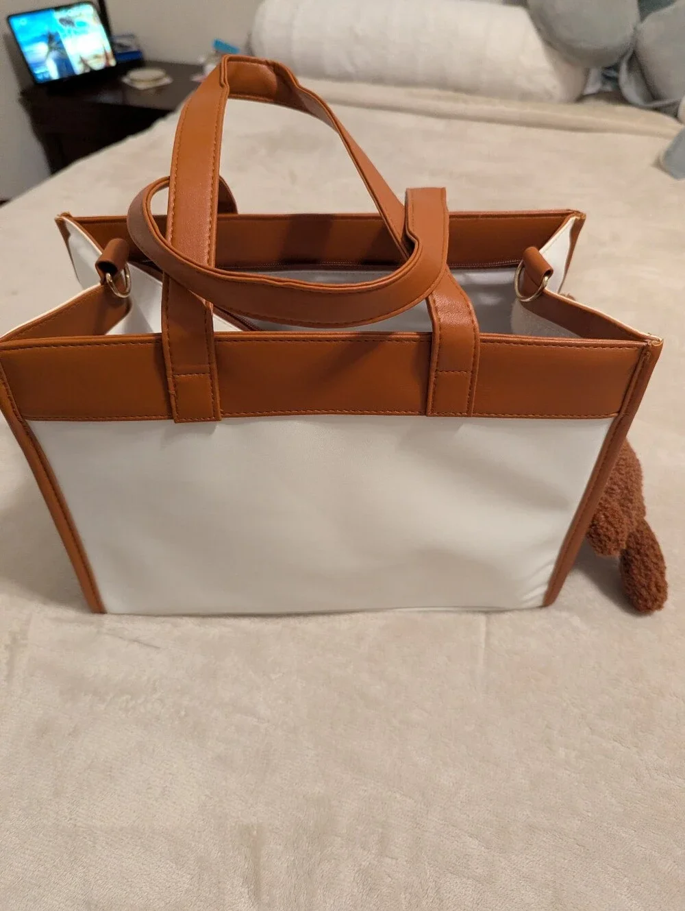Pet Two-Tone White and Tan Tote Bag